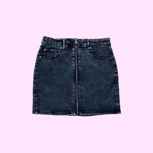 Acid wash denim mini skirt with full zip